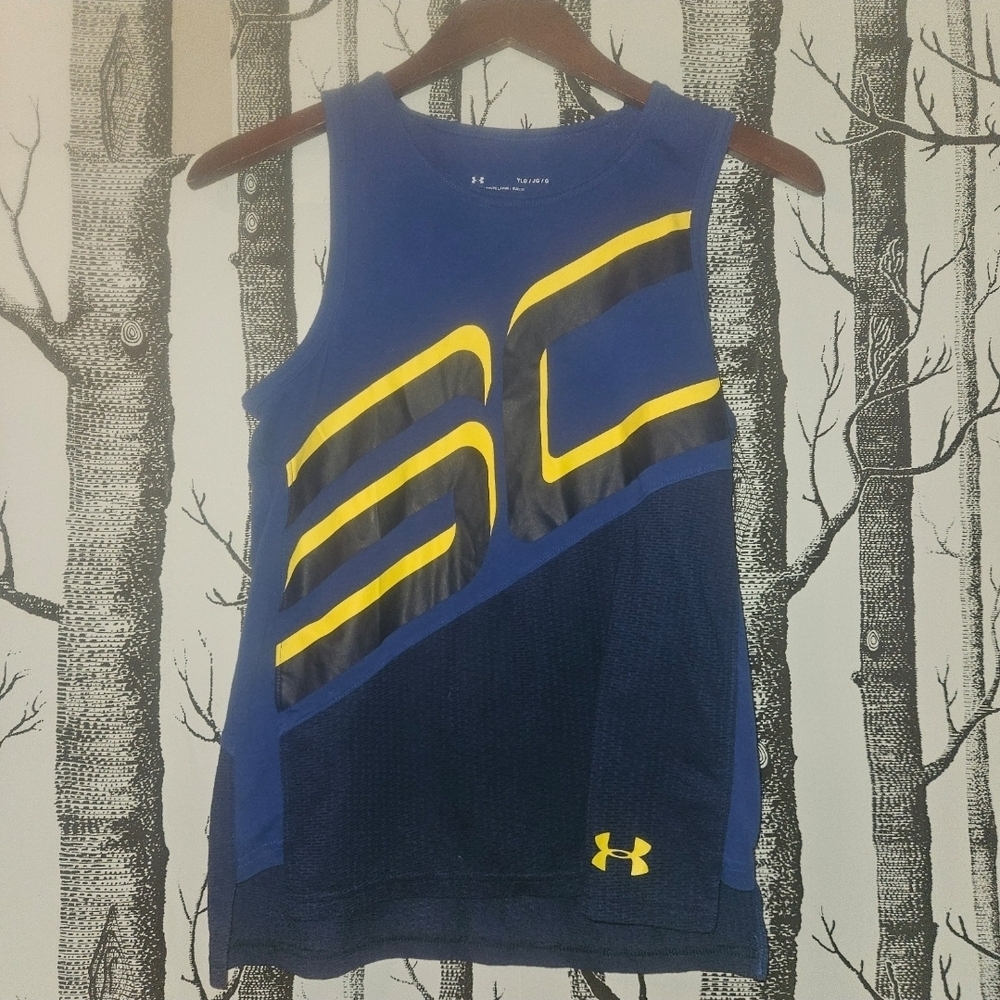 Under Armour Kids' Navy and Neon Yellow Tank Top